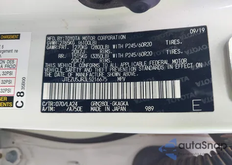 2020 Toyota 4Runner Limited from USA, damaged, VIN JTEZU5JR3L5216675